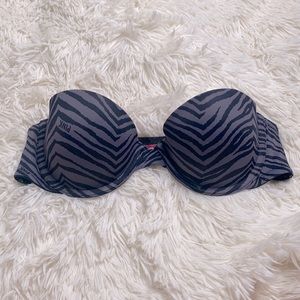 Pink by Victoria’s Secret Strapless Multi Way Demi Black Gray Zebra Bra Size 34A